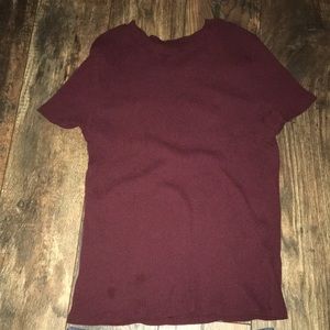 Maroon belly shirt size XL . Jean shorts size 13 , it’s an outfit .